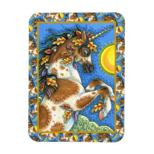 AUTUMN LEAVES ON A UNICORN STALLION, REARING HORSE MAGNET