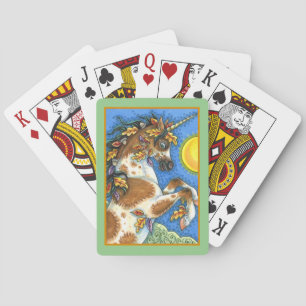 AUTUMN LEAVES ON A UNICORN STALLION, REARING HORSE PLAYING CARDS