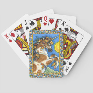 AUTUMN LEAVES ON A UNICORN STALLION, REARING HORSE PLAYING CARDS
