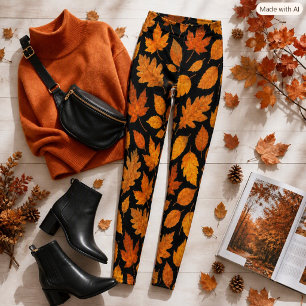 Autumn Leaves on Black Leggings