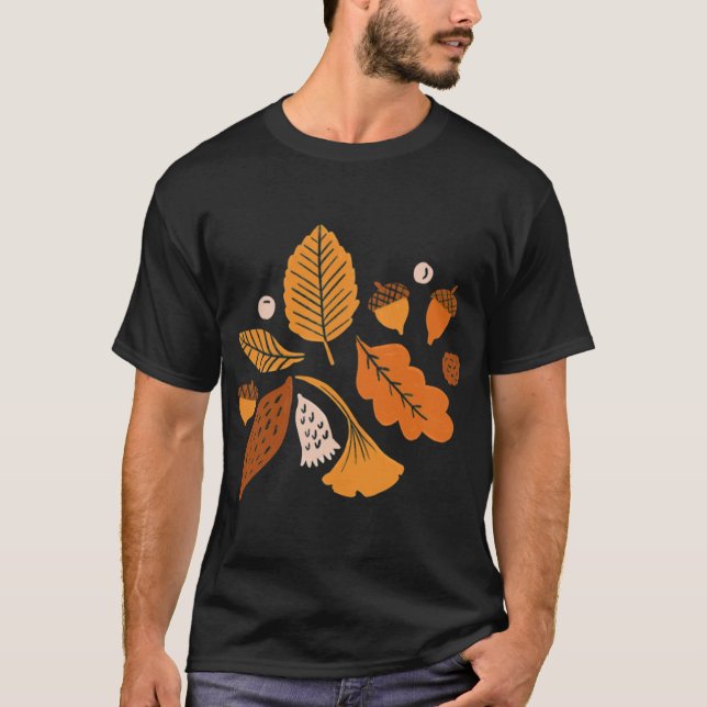 Autumn Leaves on Blue Oversized T-Shirt (Front)