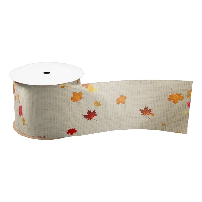 Autumn Leaves On Burlap Satin Ribbon (Spool)
