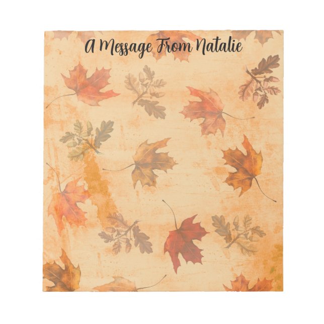 Autumn Leaves on Grunge Background Notepad (Front)