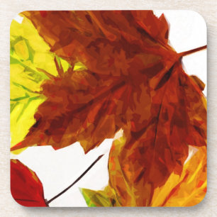 Autumn Leaves on White Abstract Impressionism Coaster