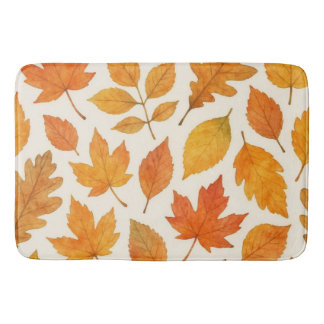 Autumn Leaves on White Fall Season Bath Mat