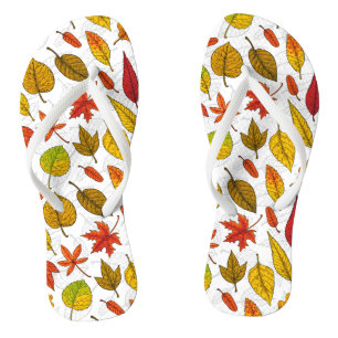 Autumn leaves on white jandals