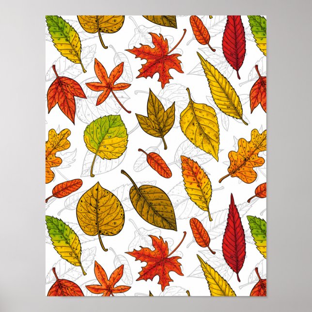 Autumn leaves on white poster (Front)