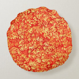 Autumn leaves, orange and gold round cushion