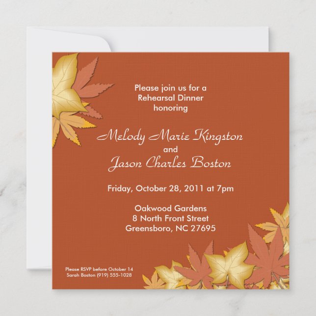 Autumn Leaves Orange Square Invitations (Front)