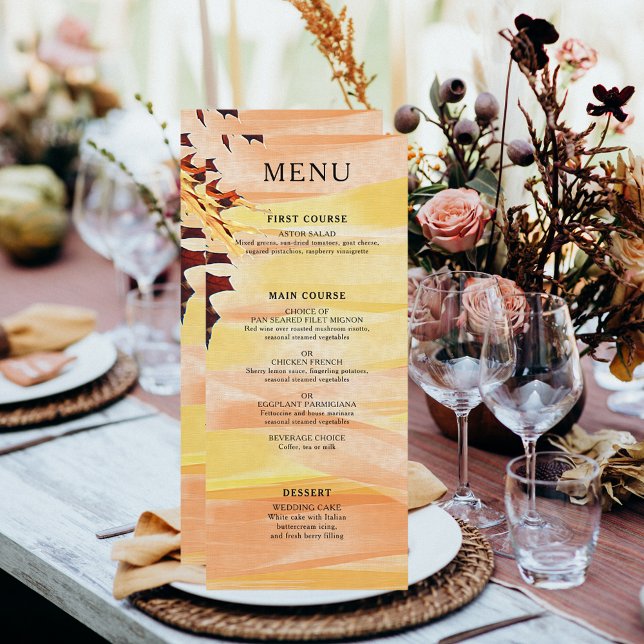 Autumn Leaves Orange Yellow Swirl Wedding Menu (Autumn Leaves Orange Yellow Swirl Wedding Menu)
