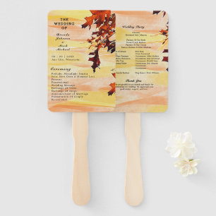Autumn Leaves Orange Yellow Swirl Wedding Program Hand Fan