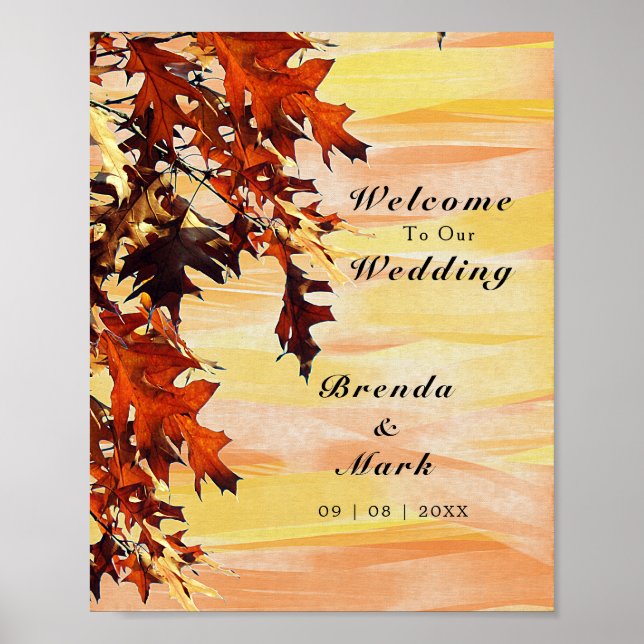 Autumn Leaves Orange Yellow Swirl Welcome Wedding Poster (Front)