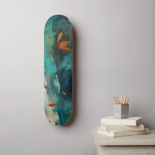 Autumn leaves paint Teal Rust Gold Abstract Skateboard