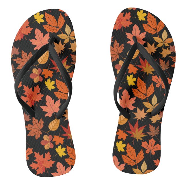 Autumn Leaves Pattern 01x4b Black BG Jandals (Footbed)