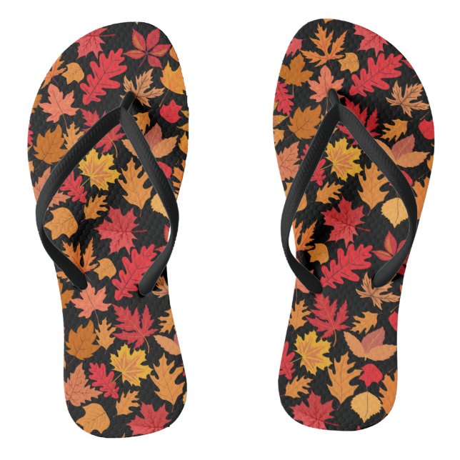 Autumn leaves pattern 02 Black BG Jandals (Footbed)