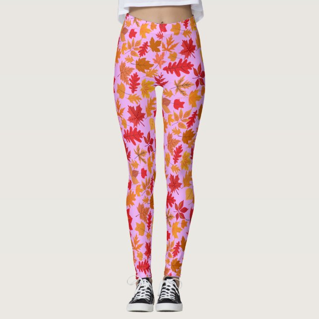Autumn leaves pattern 02 L Purple BG Leggings (Front)