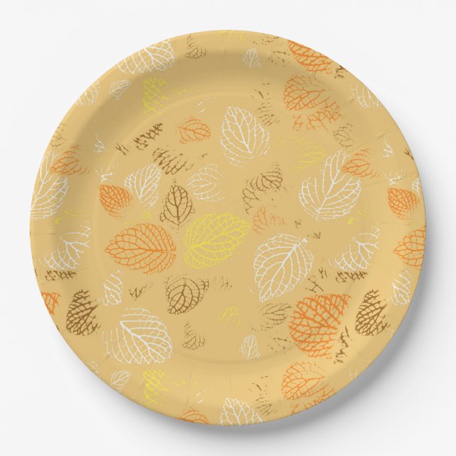 Autumn, Leaves Pattern 4 Paper Plate (Front)
