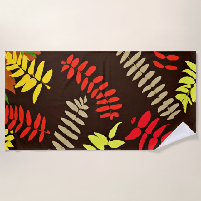 Autumn Leaves Pattern Art Beach Towel (Front)