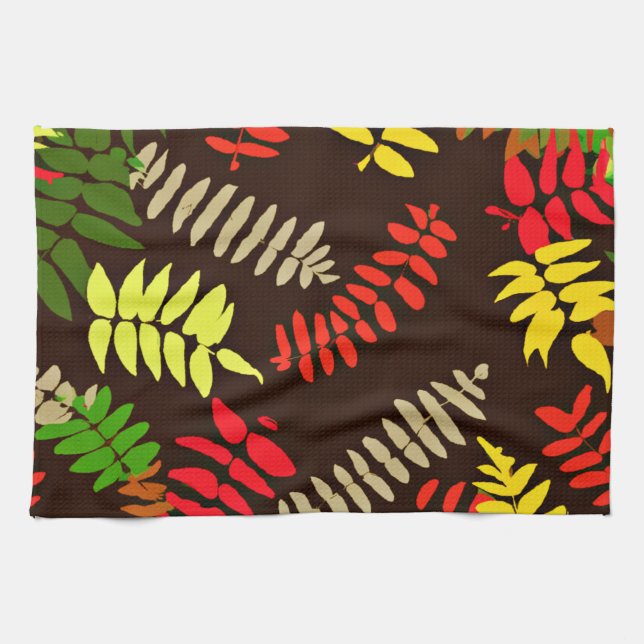 Autumn Leaves Pattern Art Tea Towel (Horizontal)