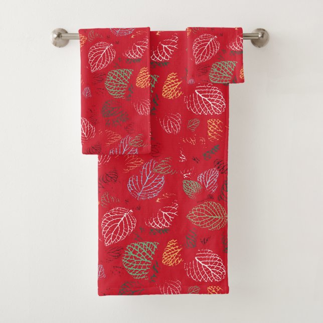 Autumn, Leaves Pattern Bath Towel Set (Insitu)