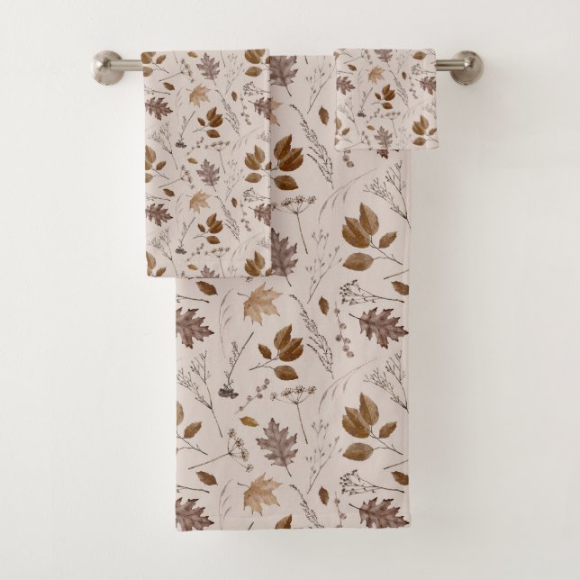 Autumn Leaves Pattern Bath Towel Set (Insitu)