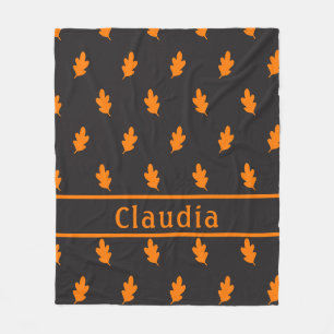 Autumn Leaves Pattern Black Fleece Blanket