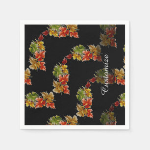 Autumn Leaves Pattern Black Napkins