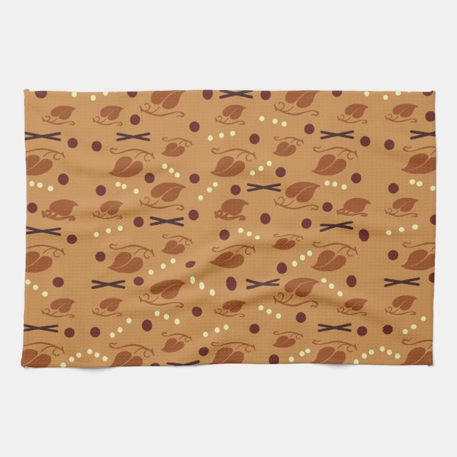 Autumn Leaves Pattern Burnt Orange Tea Towel (Horizontal)