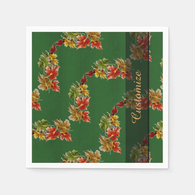 Autumn Leaves Pattern Green Napkins (Front)
