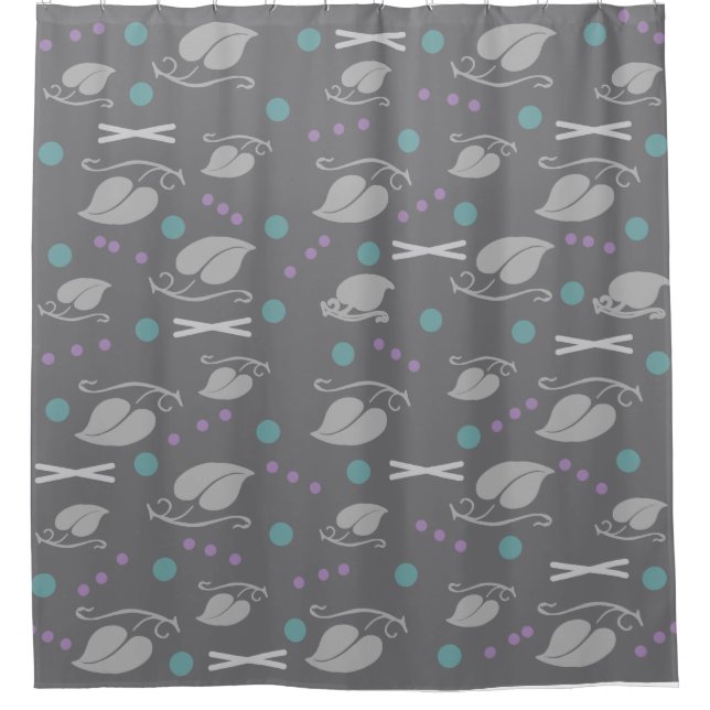 Autumn Leaves Pattern Grey Colourful Shower Curtain (Front)