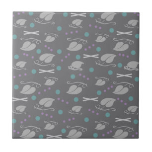 Autumn Leaves Pattern Grey Colourful Tile