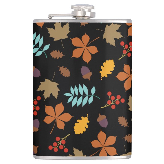 Autumn Leaves Pattern Hip Flask (Front)