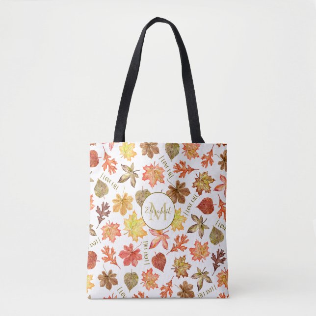 autumn leaves pattern I love fall personalised Tote Bag (Front)