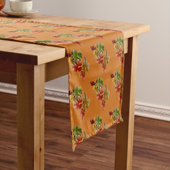 Autumn Leaves Pattern Orange Table Runner (In Situ)