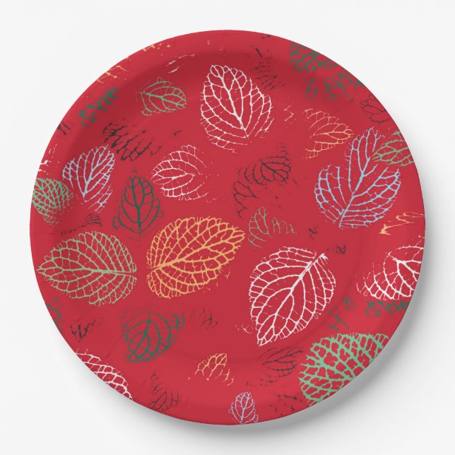 Autumn, Leaves Pattern Paper Plate (Front)