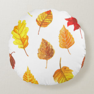 Autumn leaves pattern round cushion