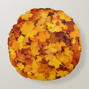 Autumn Leaves Pattern Round Cushion