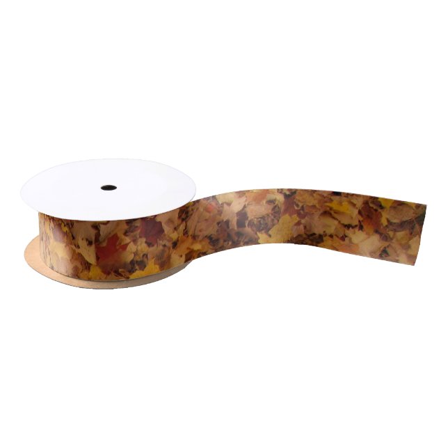 AUTUMN LEAVES PATTERN SATIN RIBBON (Spool)
