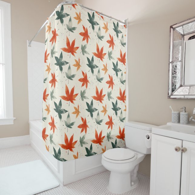 Autumn Leaves Pattern Shower Curtain (In Situ)