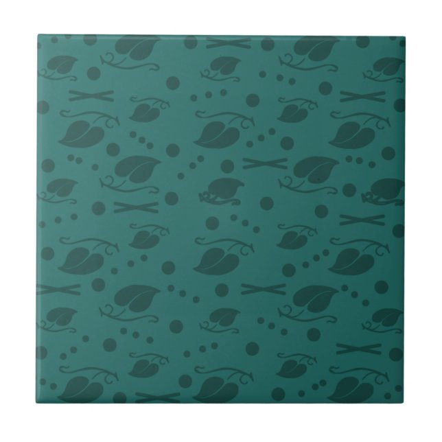 Autumn Leaves Pattern Teal Tile (Front)