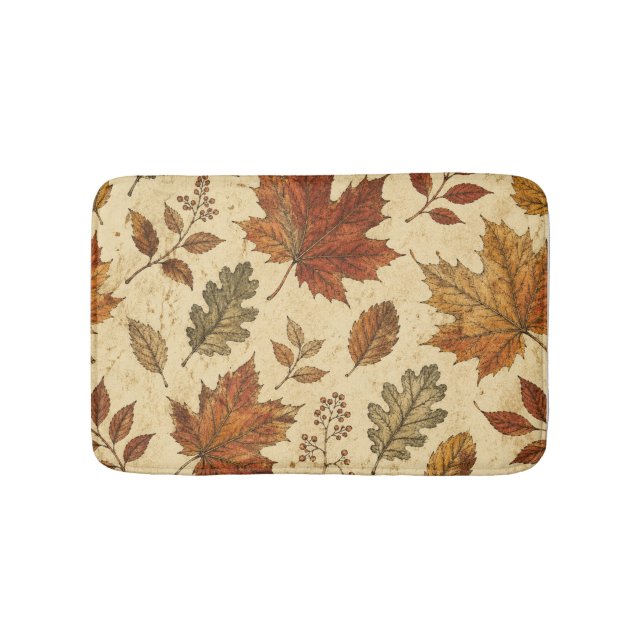 Autumn Leaves Pattern – Vintage Fall Botanical  Bath Mat (Front)