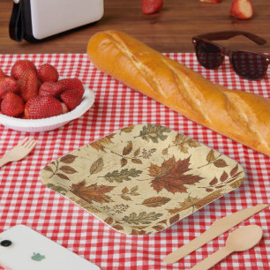 Autumn Leaves Pattern – Vintage Fall Botanical  Paper Plate