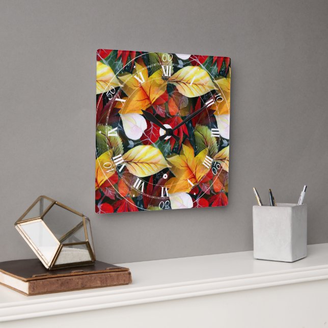 Autumn Leaves Pattern Wall Decor Clock (Office)