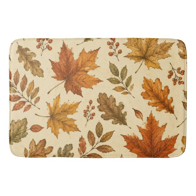 Autumn Leaves Pattern | Watercolor Fall Foliage  Bath Mat (Front)