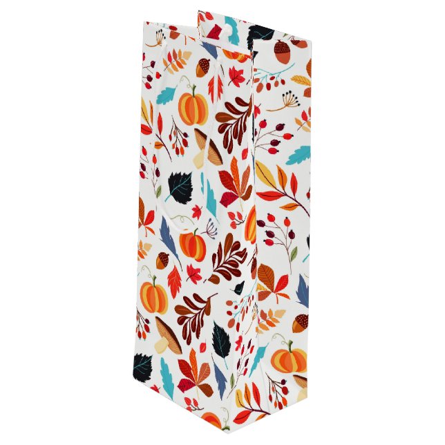 Autumn Leaves Pattern Wine Gift Bag (Back Angled)