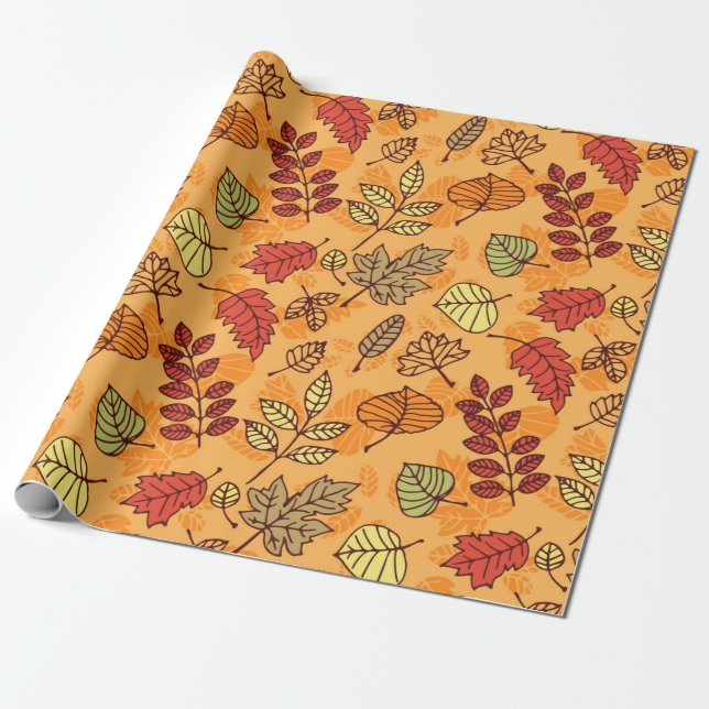 Autumn leaves pattern wrapping paper (Unrolled)