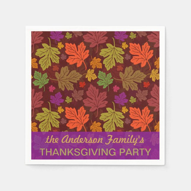 Autumn Leaves Personalised Fall Thanksgiving Party Napkin (Front)