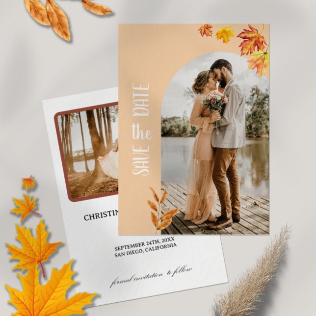 Autumn Leaves, Photo , Minimalist Save the Date Invitation (Creator Uploaded)