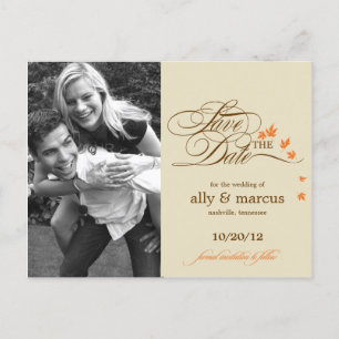Autumn Leaves Photo Save The Date Postcard