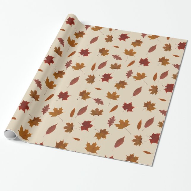 Autumn Leaves Photographic on Cream Custom Colour Wrapping Paper (Unrolled)